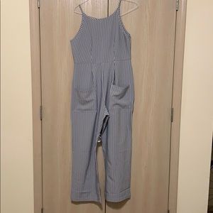 Blue and white striped jumpsuit